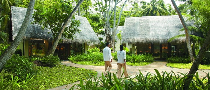 Le Spa du Shangri La Villingili Resort & Spa. Qu'ils soient au coeur de la forêt ou perché au dessus du lagon, les Spa sont toujours en parfaite communion avec l'environnement.