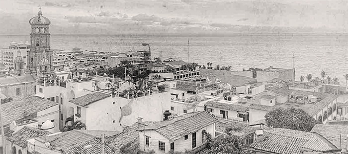 Une photographie historique du village de pêcheur de Puerto Vallarata au début du 20ème siècle. 