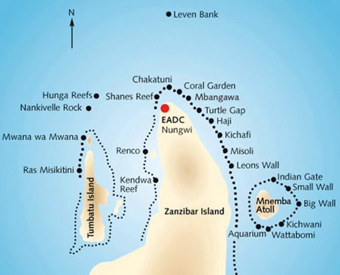 Les principaux spots de pongée de la partie Nord de Zanzibar
