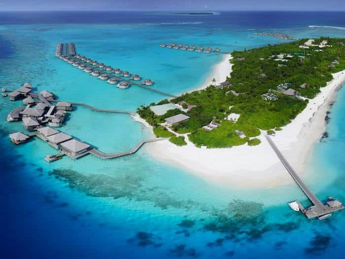 Vue aérienne de l'île - hôtel Six Senses Laamu 5*luxe
