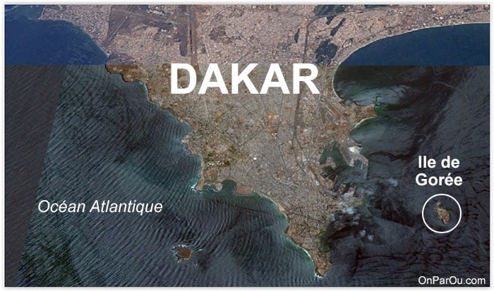 La localisation de l'île de Gorée au large du port de Dakar